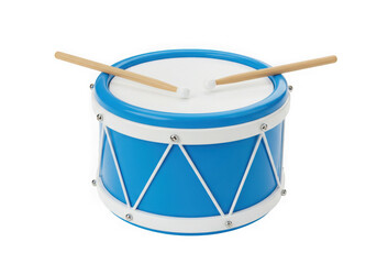 Blue drum with drumsticks isolated on transparent background