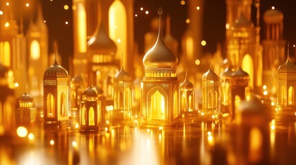 Obraz premium Golden Islamic Cityscape at Night
