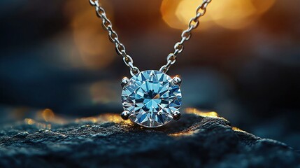 Diamond pendant on chain, rock backdrop