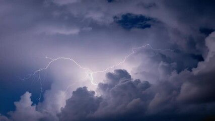 Dark and dramatic sky full of heavy, brooding clouds with a hint of thunderstorm on the horizon.