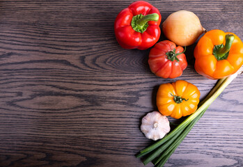 Fresh Vegetable flat lay on wooden table