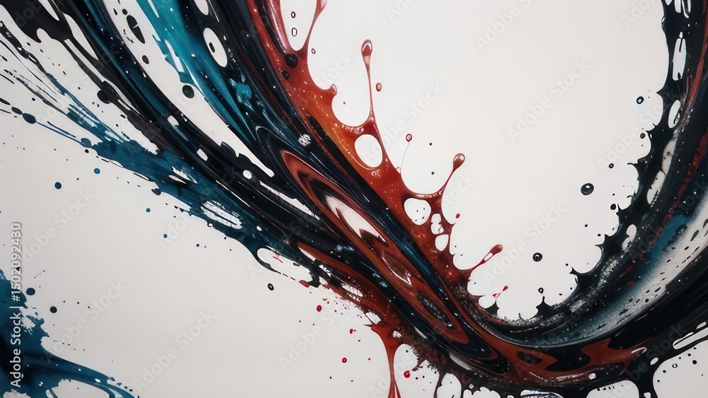 Poster dynamic abstract painting with flowing colors.