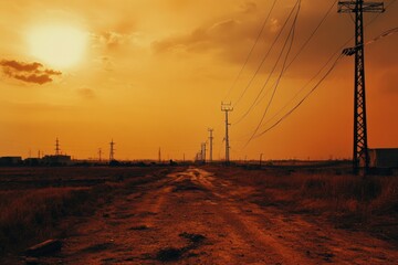 Sunset over a dusty rural road
