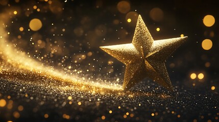 Gold star on a dark background with glitter.