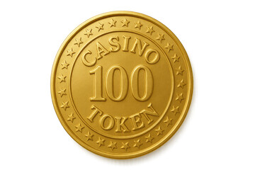 Shiny gold casino token worth 100 points isolated on transparent background, ideal for gambling, betting, and casino-related projects