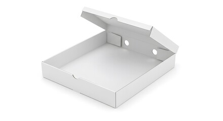 Empty White Pizza Box Open Isolated on White Background - Delivery Packaging Mockup