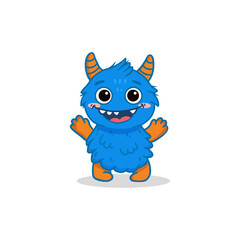 Cute cartoon monster on white background. Blue Monster. Happy Alien. Flat Funny monster. Vector illustration.