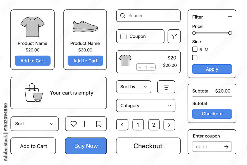 Poster user interface design for an online shopping cart in a minimalistic style