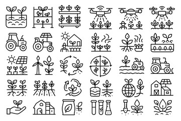 Fototapeta premium Innovative agricultural practices illustrated through various symbols showcasing sustainability and technological advancement in farming