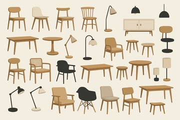 Stylish collection of modern furniture including chairs, tables, and lighting for home decor inspiration