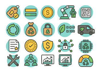 Icons depicting sustainability, technology, and recycling in a modern design to promote eco-friendly practices