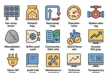 Visualization of energy and sustainability concepts illustrated with icons representing technology and processes for environmental impact