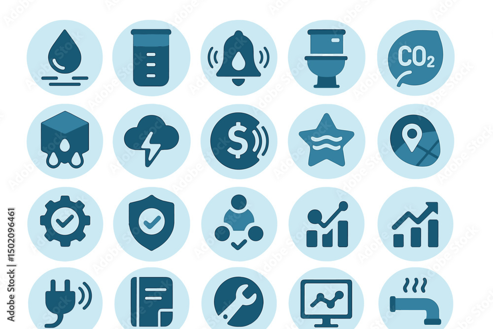Poster visual representation of environmental and resource management icons illustrating sustainability con