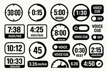 Fototapeta premium Various fitness tracking metrics displayed on digital timers and gauges for workout sessions