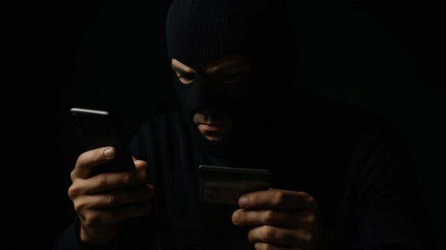 Phone Scammer Enters Card Details and Holds a Mobile Phone &mdash; Video Footage