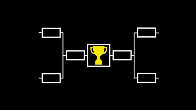32 team tournament bracket championship template with white line animation isolated on black background. Championship bracket schedule for football, basketball, baseball or tennis.