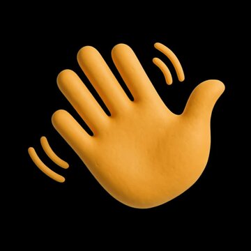 3D waving hand emoji animation isolated asset, transparent 4K video, alpha channel, ProRes 4444