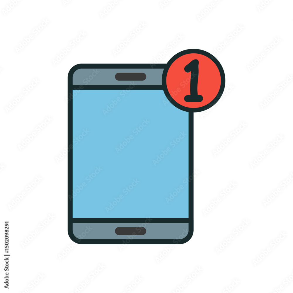 Poster mobile phone with one notification icon pop up alert on blue display background