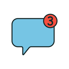 Modern Chat Bubble Icon with Notification Badge Showing Three New Messages on White Background