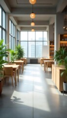 Fototapeta premium Generative AI Image of a bright modern open office space with plants and sunlight