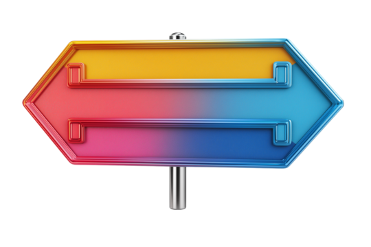 A set of detailed 3D road signs with colorful rainbow and blue arrows, symbolizing opposite gender attraction, isolated on a transparent background