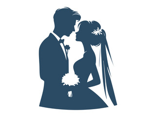 Elegant Wedding Couple Silhouette Illustrations – Romantic Bride and Groom in Floral Wedding Poses

