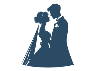 Elegant Wedding Couple Silhouette Illustrations – Romantic Bride and Groom in Floral Wedding Poses


