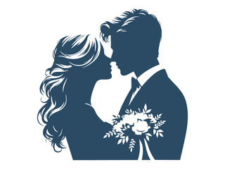 Elegant Wedding Couple Silhouette Illustrations – Romantic Bride and Groom in Floral Wedding Poses


