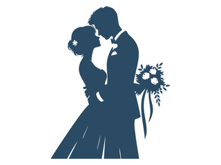 Elegant Wedding Couple Silhouette Illustrations – Romantic Bride and Groom in Floral Wedding Poses

