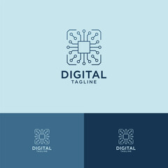 digital technology logo design template
