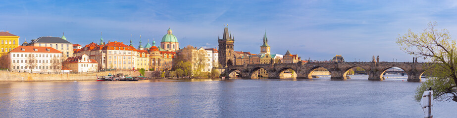 Panorama of Charles Bridge in Prague, Czech Republic
