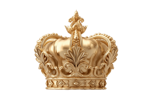 A set of luxurious golden section sculpture signs crowned and rendered in smooth realistic 3D style, isolated on a transparent background