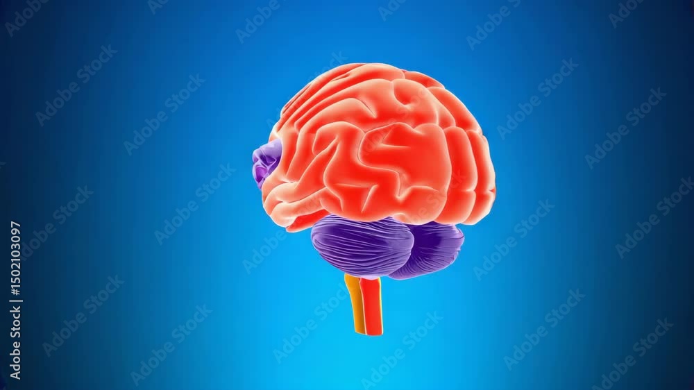 Poster close-up of human brain with neurons and synapses highlighted.