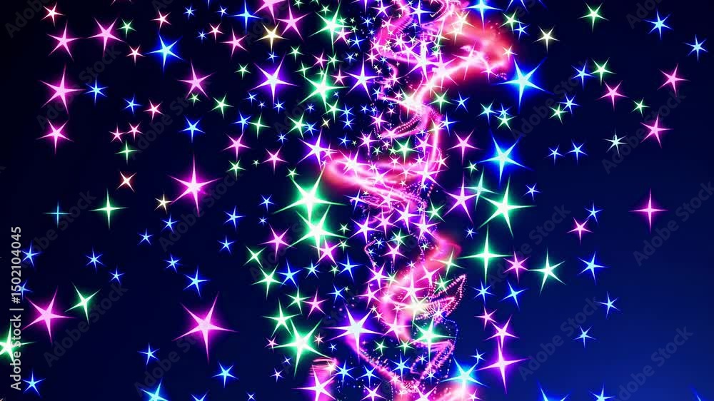 Poster a vibrant video concept with colorful, glowing stars cascading in a vertical flow. captured from a l