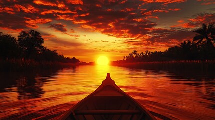 Golden sunset over a tranquil waterway.