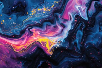 Abstract laboratory art chemical reaction patterns visualization premium t-shirt concept with fluid blue pink and yellow splashes.