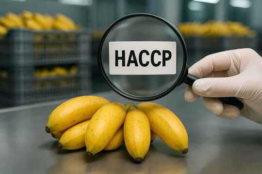Banana Orito HACCP Quality Inspection in Certified Processing Facility with Hygiene Controls and Traceability Protocols for Fresh Tropical Fruit Export Evaluation..