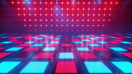 Abstract disco effect dance floor lights in red and blue a dual tone party atmosphere in a dynamic render.