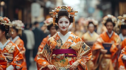 Beautiful geisha in traditional Japanese attire.