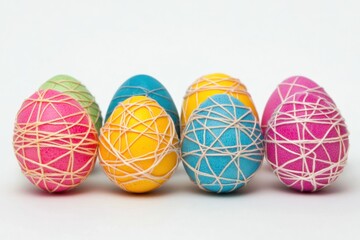 Colorful Easter Eggs Decorated with Thread