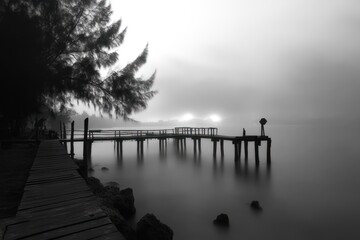 Misty Sunrise Pier Scene