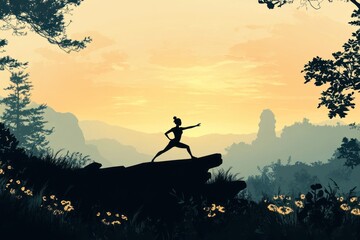 Woman practicing yoga in a serene natural setting