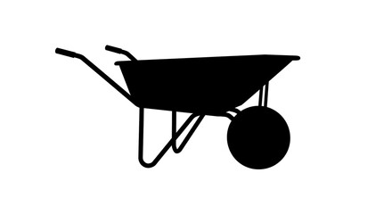 Black Wheelbarrow Silhouette on White Background