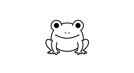 Frog Sitting Cute Simple Line Art Illustration