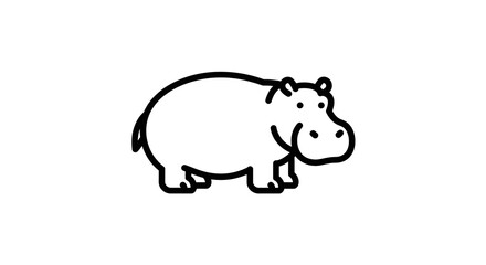 Hippopotamus Icon in Black and White Line Art