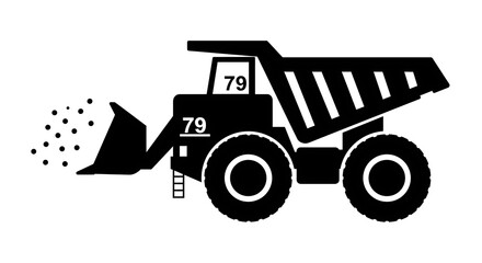 Heavy Construction Truck Discharging Material Silhouette