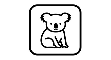 Koala Sitting Illustration in Black Outline on Square Background