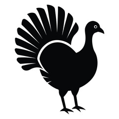 Turkey with Fanned Feathers Vector Silhouette