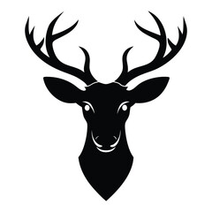 Deer Head with Large Antlers Vector Silhouette