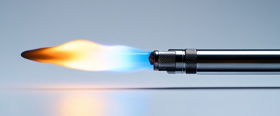 A mesmerizing close-up shot of a butane torch showcasing vibrant orange and blue flames